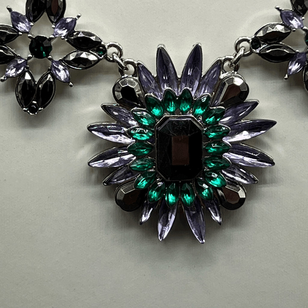 Crystal Statement Necklace Rhinestone Chunky Flow… - image 3