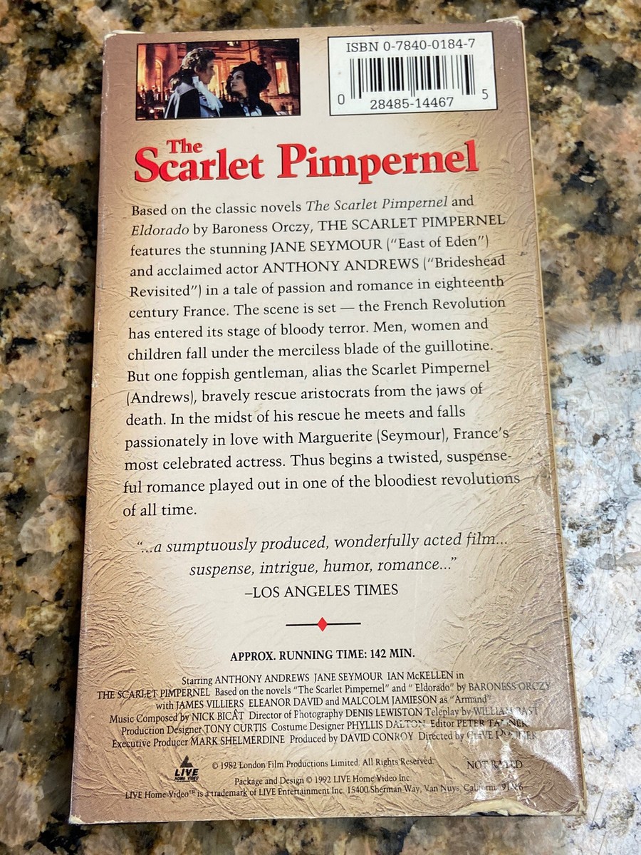 The Scarlet Pimpernel Literary Masterpiece VHS Cassette Tape Jane