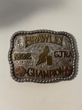 BRAWLEY CHAMPION 1992 GJRA METAL BELT BUCKLE - RED BLUFF BUCKLE CO. *RARE*