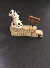 Suzi Skoglund Dog Figurine Dogs Rule No Cats Allowed Black & White Puppy