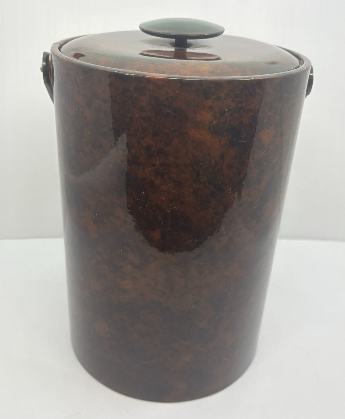 VTG 1950s-60s GeorgesBriard Ice Bucket Faux Tortoise Lucite Handle Lid Bar Tools