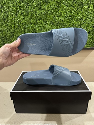 Michael Kors Men's Denim Blue Dawson Slide Sandal Lasered Leather Size 9 - Picture 5 of 8