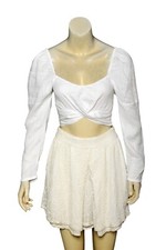 Blusa blanca Posse Crop Top XS 2 informal cuello redondo manga larga NUEVA 42198