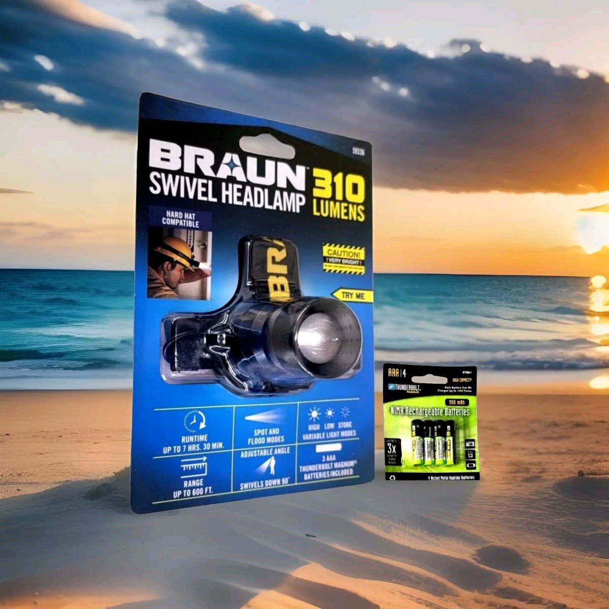 BRAUN 310 Lumen Swivel LED Head lamp With 4 AAA Rechargeable