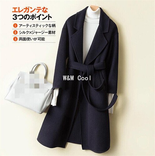Womens Winter Wool Coat Double Cashmere Mid Long Slim Warm Belt Jacket Overcoat - Picture 6 of 21