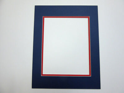 Picture Framing Double Mat 11x14 for 8x10 photo Blue with red liner