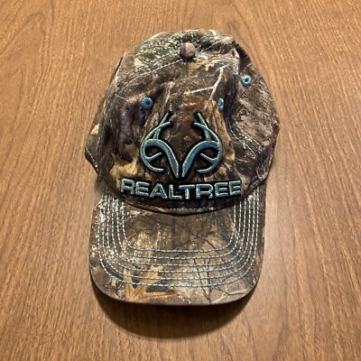REALTREE Camo Teal Aqua Baseball Hat Cap Raised Logo Adjustable Hook And  Loop