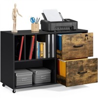 Vintage File Cabinet Mobile Lateral Filing Cabinet with 2 Drawers 2 Open Storage