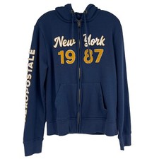 A ropostale New York 1987 Varsity Hoodie Sweatshirt Blue Soft Embroidered Mens M