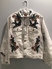 ZARA DENIM Ivory Floral Jacket sz Medium