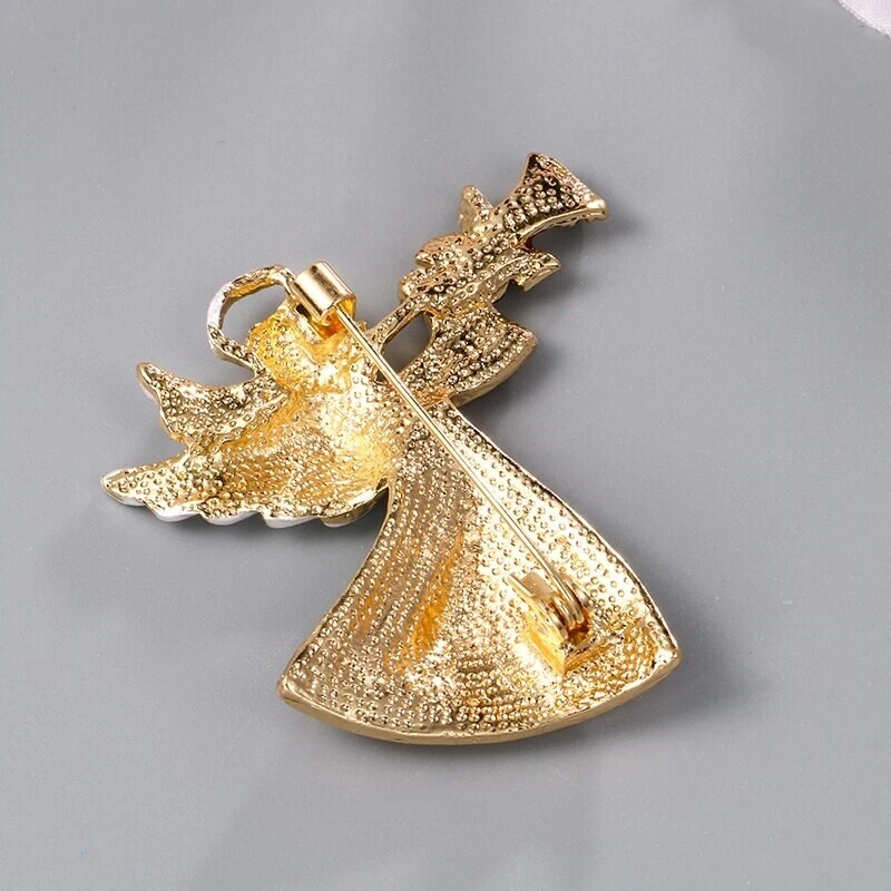 Broche prendedor de Navidad con estrás y esmalte de cristal ángel con bolsa dorada Foto 3 de 4
