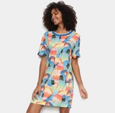 Farm Rio Painted Tucanos Short T-shirt Dress Viscose Small Portugal Line