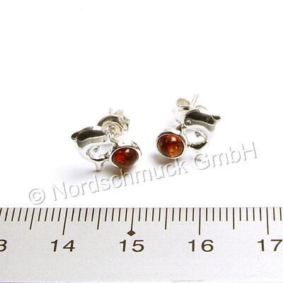 Natur Bernstein Amber Ohrstecker Ohrringe Delphin 925er Silber nickelfrei 90440c
