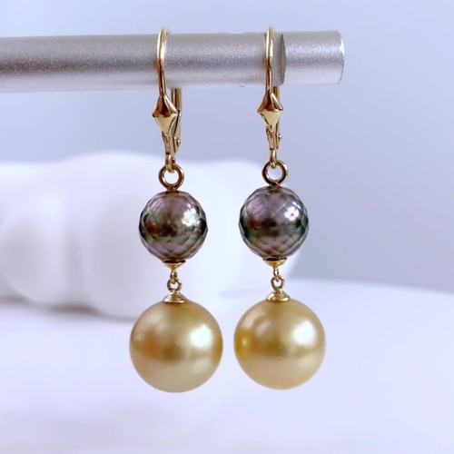 Double Faceted Tahitian Pearl&Gold South Sea Pearl Earrings 14Kt Yellow Gold - Video 1 of 1