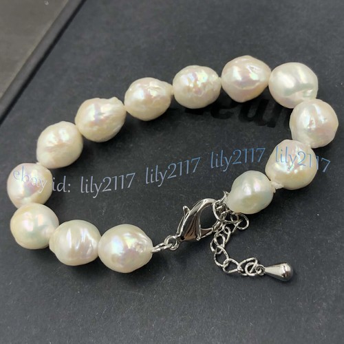 Huge 13-15mm Real South Sea Natural White Baroque Edison Pearl Bracelet 7.5 inch - Picture 2 of 6
