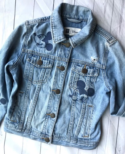 Gap Kids Medium 8 9 Year Medium Disney Denim Jean Jacket Mickey Mouse Distressed - Picture 3 of 12