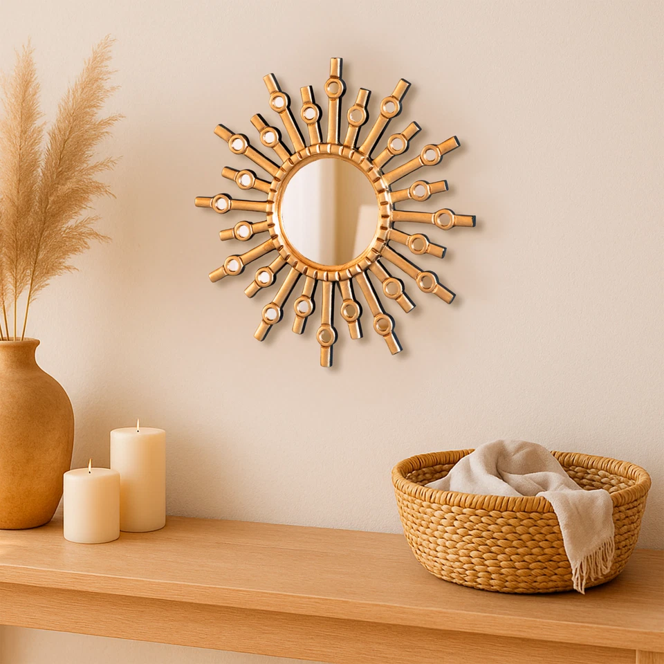Handmade Peruvian Sunburst Mirror 17.7” – Gold Round Wall Mirror for Home Decor - Image 3 of 4