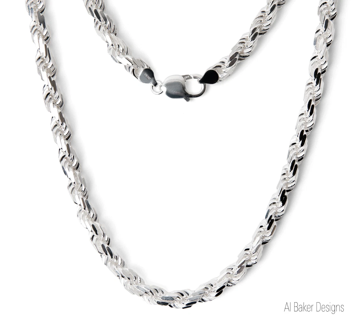 Diamond cut 2024 rope chain silver