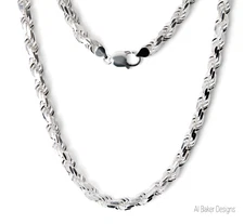 7mm 925 STERLING SILVER MEN'S SOLID DIAMOND CUT ROPE CHAIN NECKLACE 