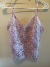 Josie Natori LAVENDER Stretch Lace Camisole Top Sheer Adjustable L
