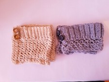 Womens Knitted Wide Calf Boot Cuffs - 2 Pair - Beige and Gray