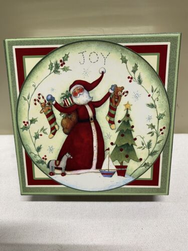 SUSAN WINGET Primitive SANTA PLATES Love/Joy/Noel/Peace Holiday Decor NOS 4 Pc - Picture 1 of 10