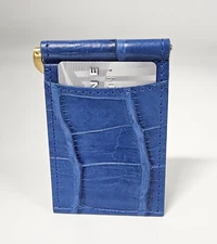 Blue Matte Genuine Alligator Brass Clip Card Case - USA
