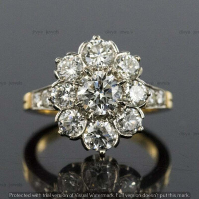3.10CT Round Cut Moissanite Antique Daisy Engagement Ring 14k Yellow Gold Plated
