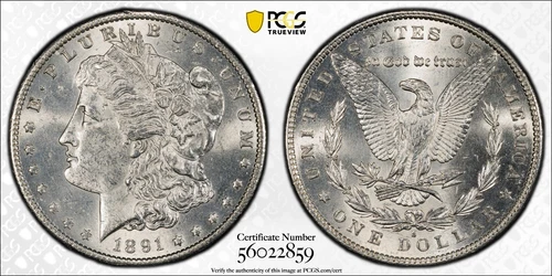 1891-S Morgan Dollar PCGS UNC Detail Cleaned-Mirrored Surfaces-Original Luster