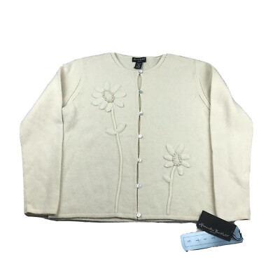 Alexandra Bartlett Sweater Womens PM Ivory Lambswool Cardigan Floral Lightweight