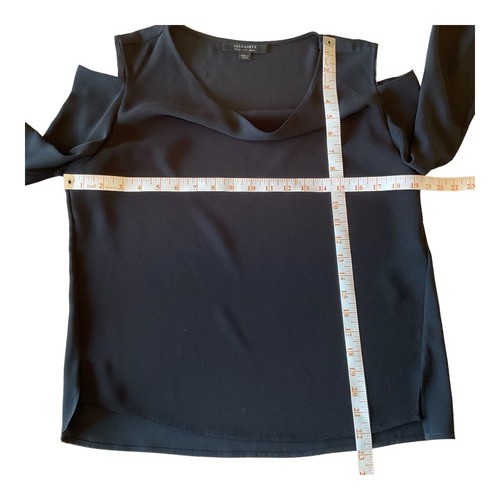 AllSaints Lia Cold Shoulder Black V-Neck Blouse Size 6 Lightweight Top - Picture 8 of 13