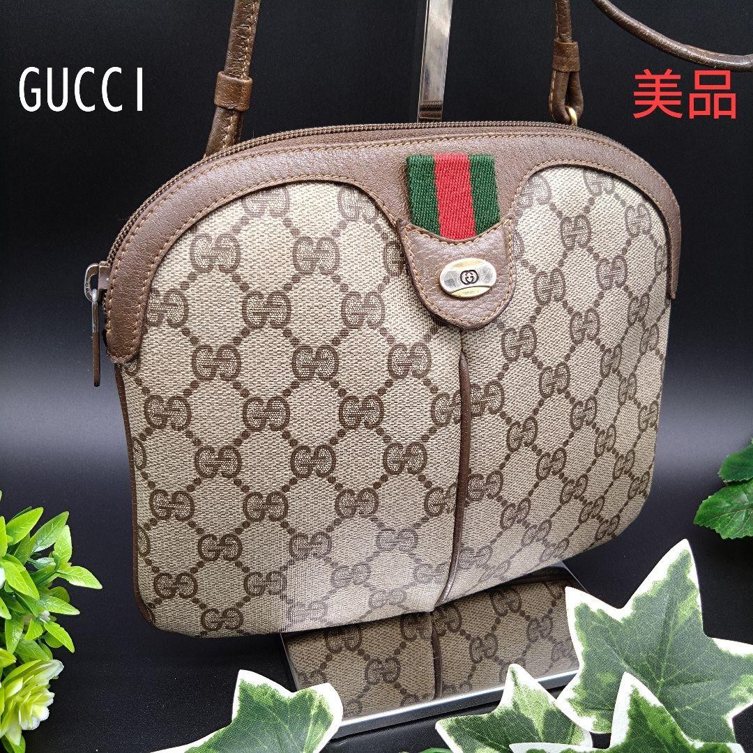 Gucci Shoulder Bag Brown GG Pattern Sherry Line PVC Leather Auth From Japan RIN