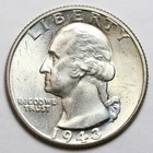 1943 25c Washington Silver Quarter UNC - RAW - Great Luster / Nice Coin