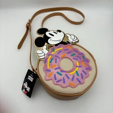 Disney Bio World Mickey Mouse Sprinkle Donut Round Crossbody Strap Bag Purse NWT