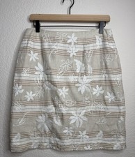 Talbots Irish Linen Embroidered Floral Striped Skirt Size 10 Quiet Luxury