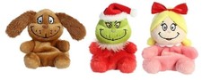 Aurora Dr. Suess Palm Pals Christmas Plush 3 Piece Bundle of 5" Santa Grinch...