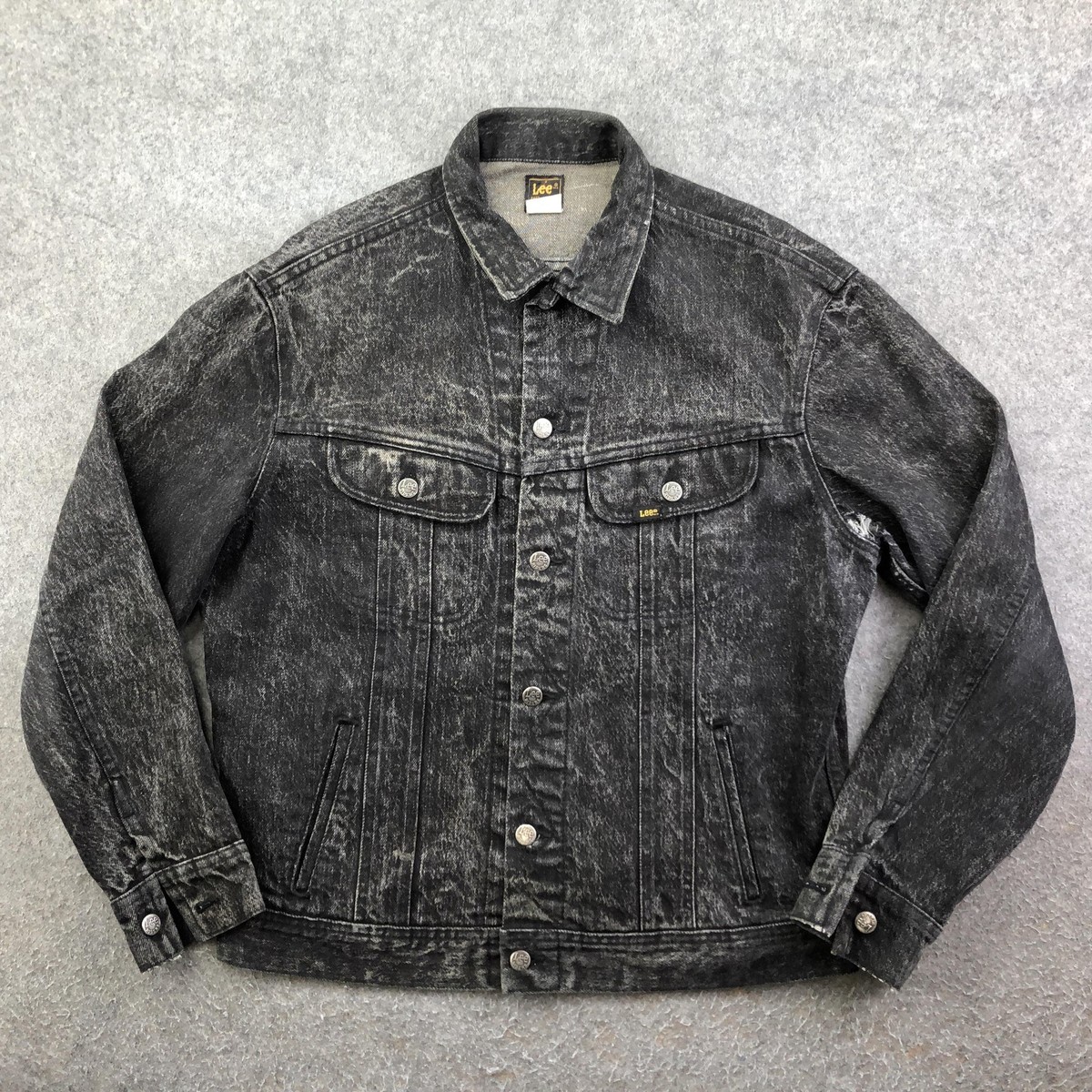 80s Lee USA製220J black denim jacket XXL Vintage Lee Riders Jacket Mens Medium Black Denim Button Acid Wash