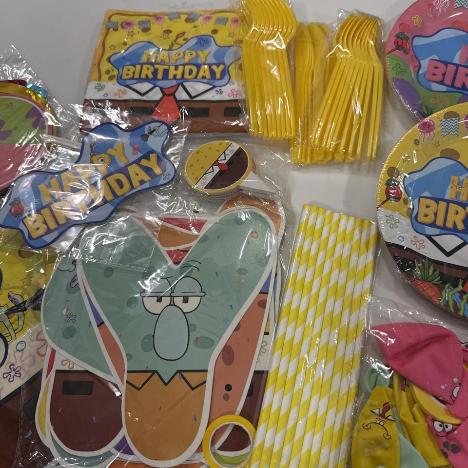 Spongebob SquarePants Birthday Party Set Plates Cups Cutlery For 10 plus more - Image 4 of 4