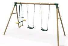 Garden Wooden Triple Swing Set with Glider Outdoor Kid's Fun Play