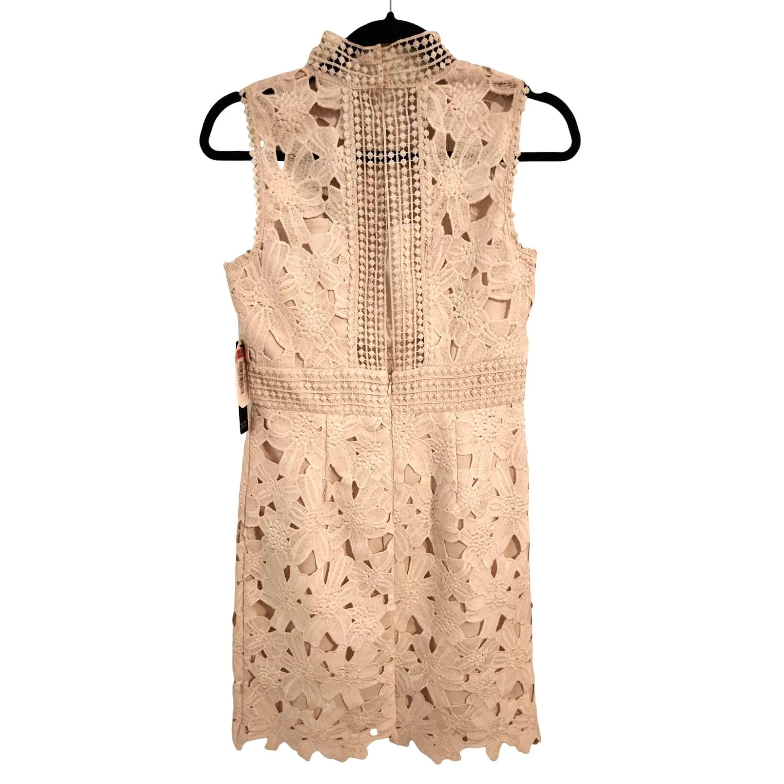 OFF WHITE Abito nuovo con etichette $188 Nicole Miller New York bianco sporco senza maniche pizzo occhielli taglia 4