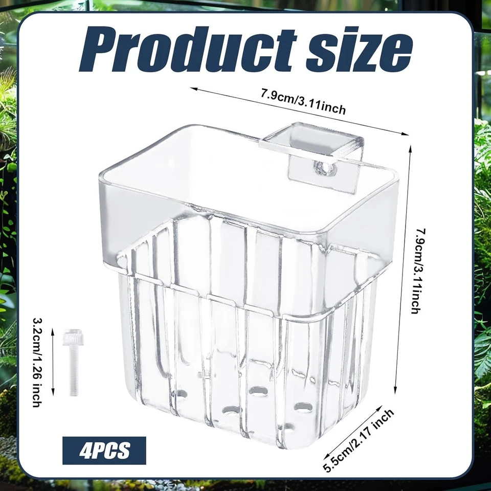 4 peças porta-plantas de aquário, vasos de plantas de plástico transparente para tanque de peixes pendurados Aq - Imagem 2 de 4