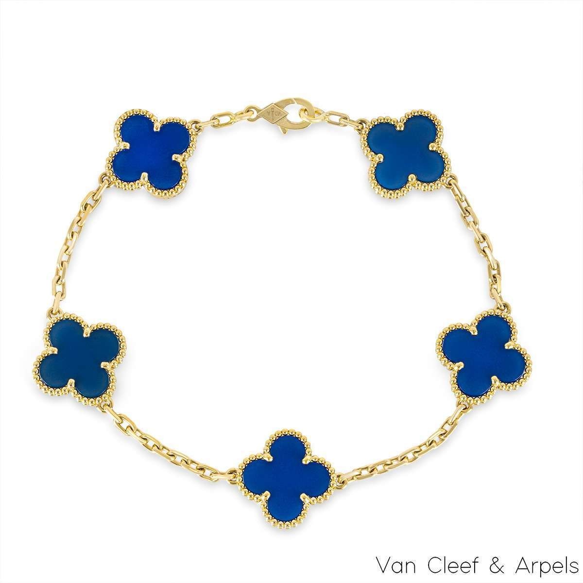 Van Cleef & Arpels Blue Agate Vintage Alhambra 5 Motif Bracelet VCARP34900