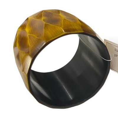 Cuff Bangle Bracelet Hand Made India Artisans Amber Tigers Eye-style Wide