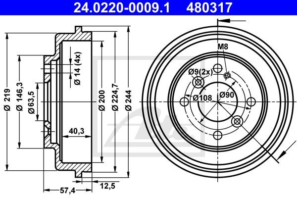 Tambour de frein ATE anti-vibration pour réparer le freinage arrière Ford Fiesta VI 1.4