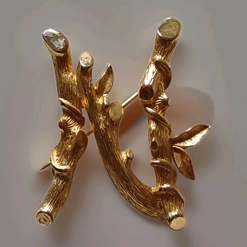 (W) Initial "N" Gold Toned Broach, Sarah Coventry "Sarah's ABC's" Twig+Branch