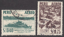 1953-60  Peru SC# C115a. - C116 -River Gunboat - Peruvian Cormorants - Used