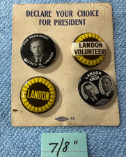 POLITICAL PINBACK BUTTON CELLULOID 1936 SAMPLE CARD WITH 4 LANDON BUTTONS