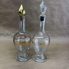 Vintage Avon Skin-So-Soft Bath Oil Glass Bottle Stopper Decanter Gold Set of 2