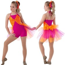 Lot of 6 Super Bass Adult Small Dance Costume Jazz  Tap Unitard with Backskirt