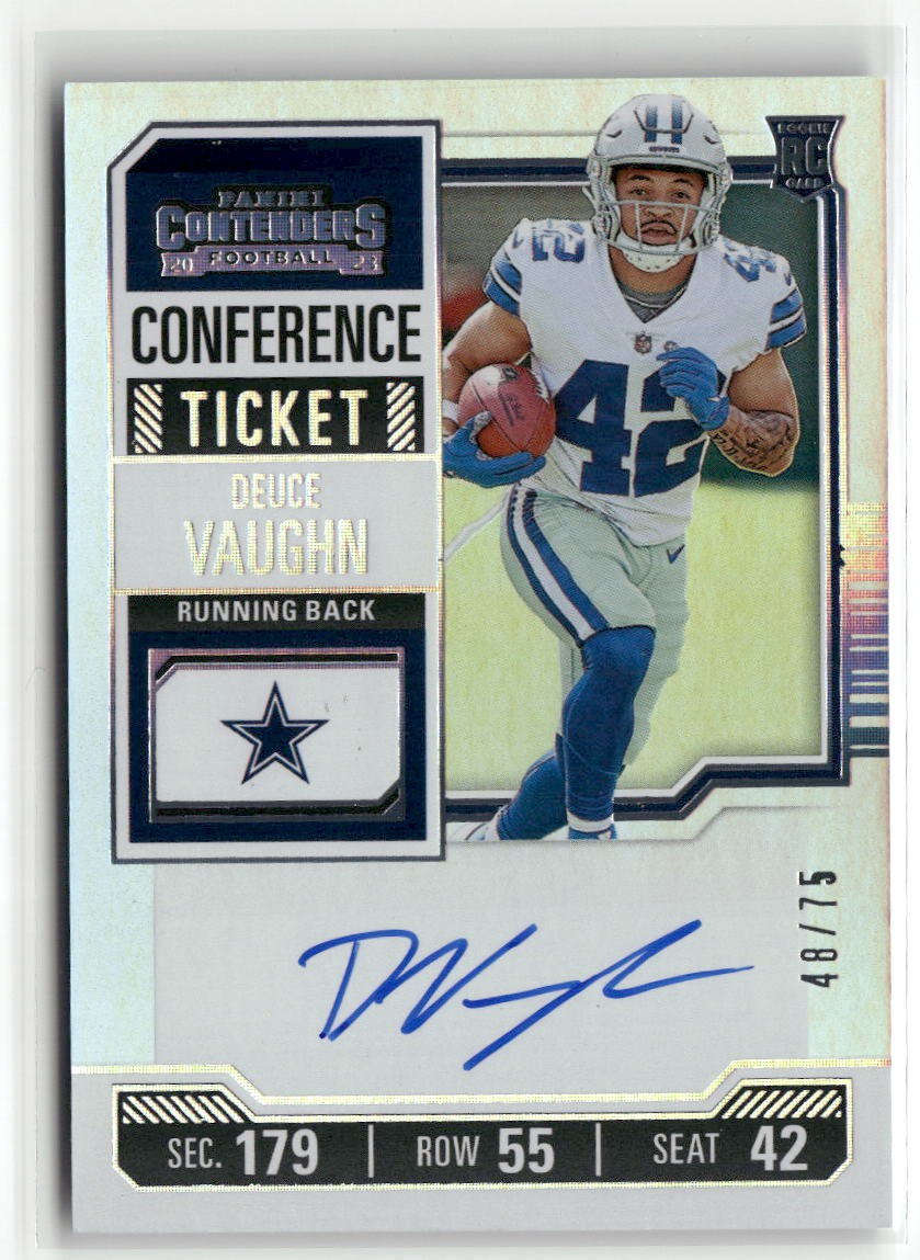 2023 Contenders Optic #108 Deuce Vaughn #108 Silver #/75 RC AUTO ☘️105